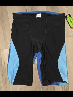 Speedo Men's Black & Light Blue Athletic Jammer Swim Shorts